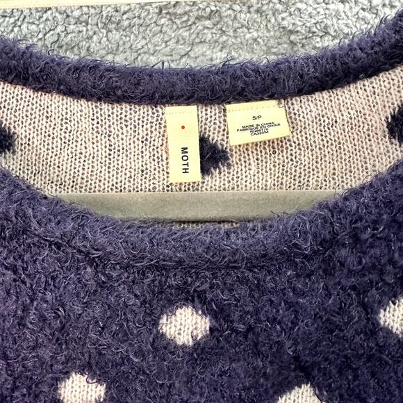 Moth by Anthropologie Small Wool Blend Blue Cream Polka Dot Sweater Comfort EUC - Picture 3 of 10